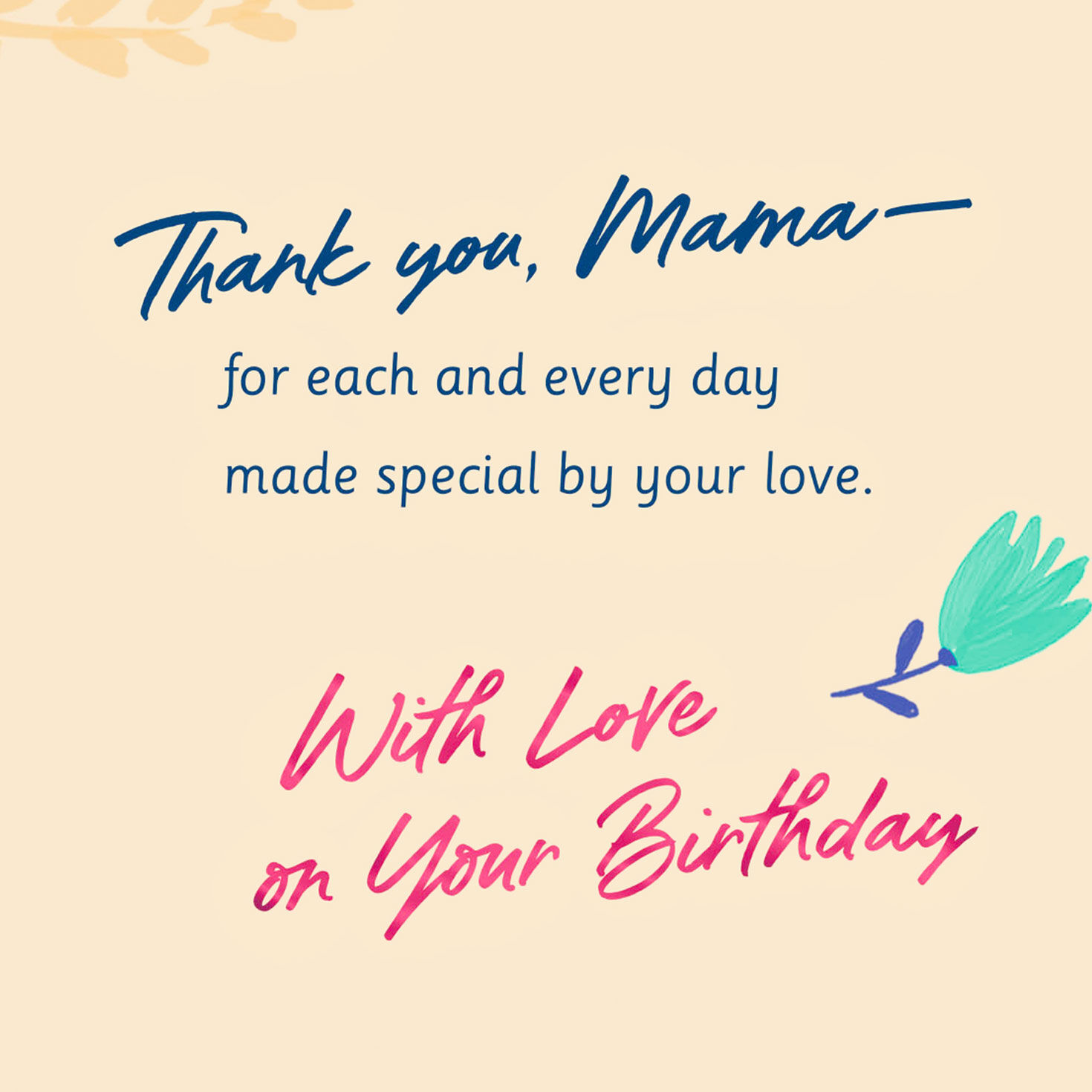 Pink and Blue Flowers on Yellow Birthday Card for Mama Sentiment image number 3