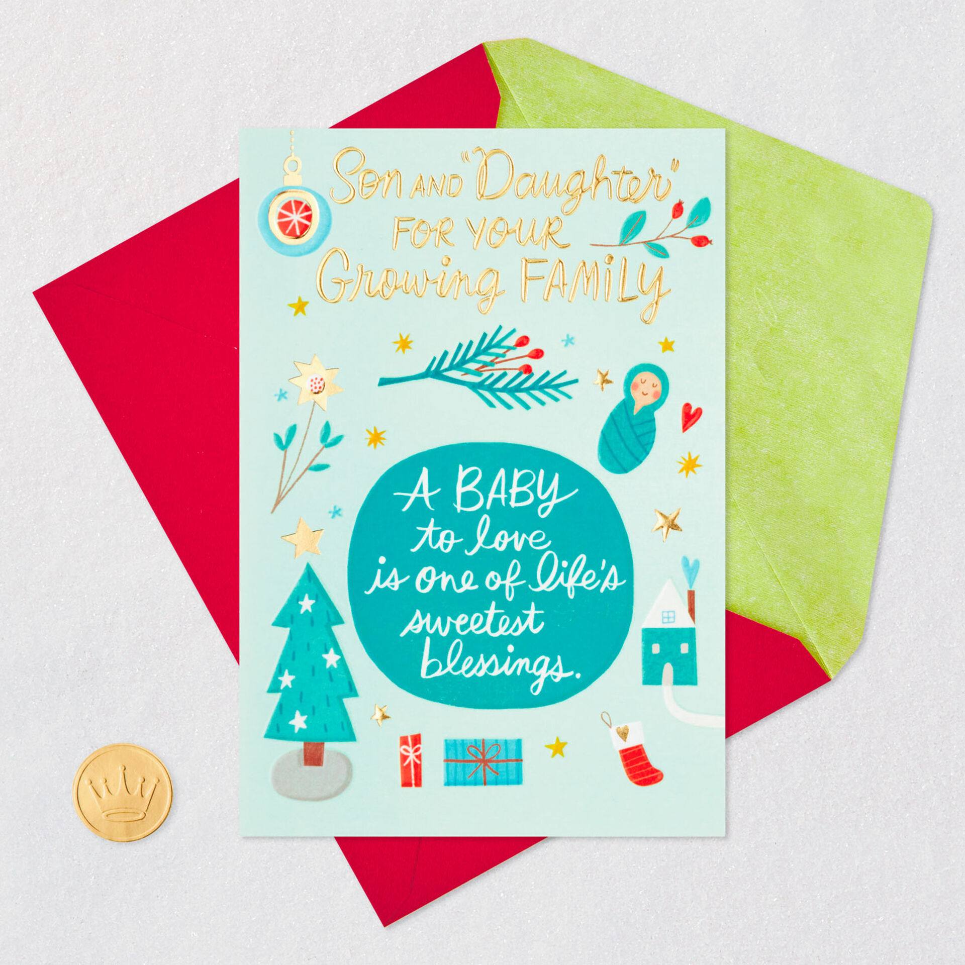 Happy Holidays Christmas Card for Son and Wife Expecting a Baby