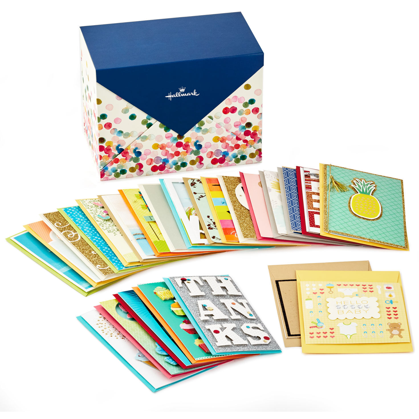 Box of 24 Pera Online Assorted All-Occasion Cards in Polka Dot Organizer Box