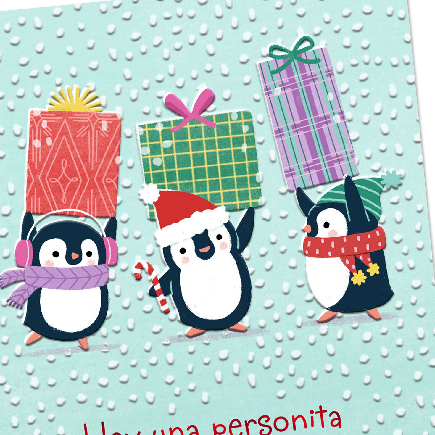 Penguins Spanish Gift Card Holder Christmas Card Card Front Detail image number 4