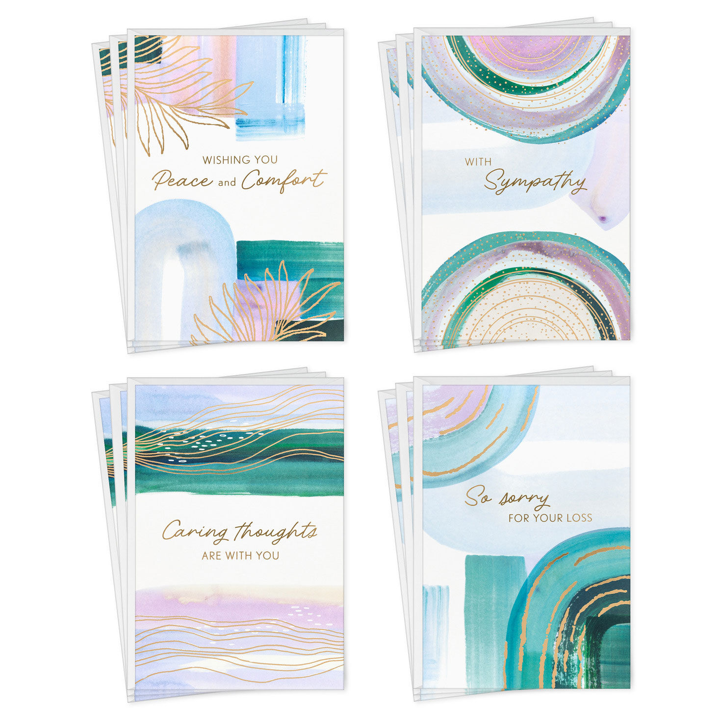 Soothing Brushstroke Pastels Assorted Sympathy Cards, Pack of 12