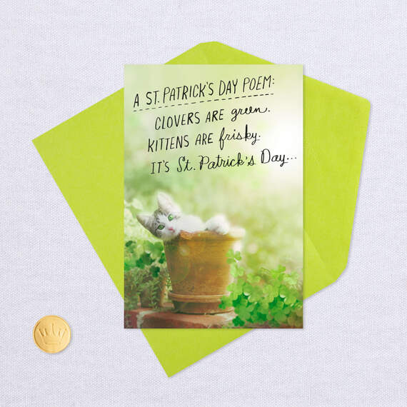 Frisky Kitten and Clover Poem Funny St. Patrick's Day Card, , large image number 5