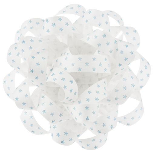6" Large White Gift Bow With Blue Mini Stars, 