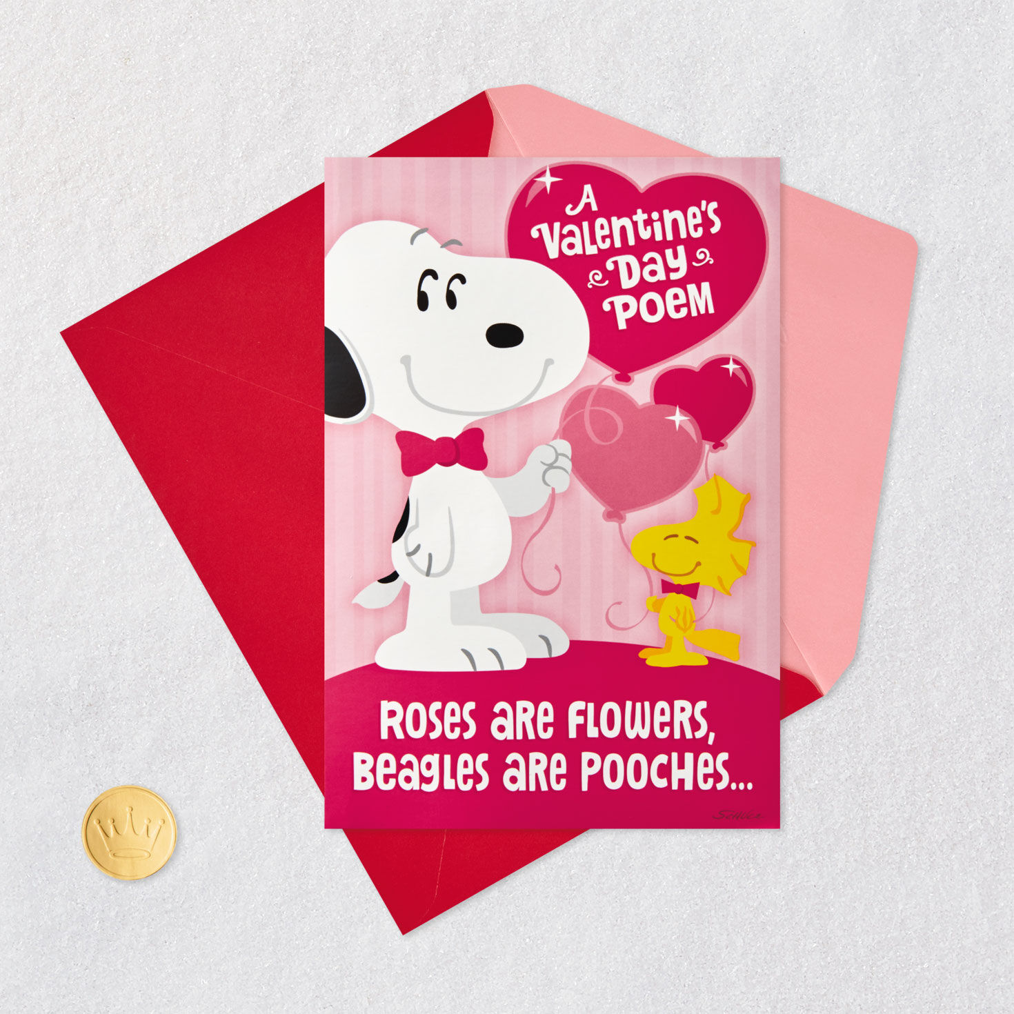 Snoopy and Woodstock Funny Pop-Up Valentine's Day Card Card Front with Envelope and Gold Seal image number 7