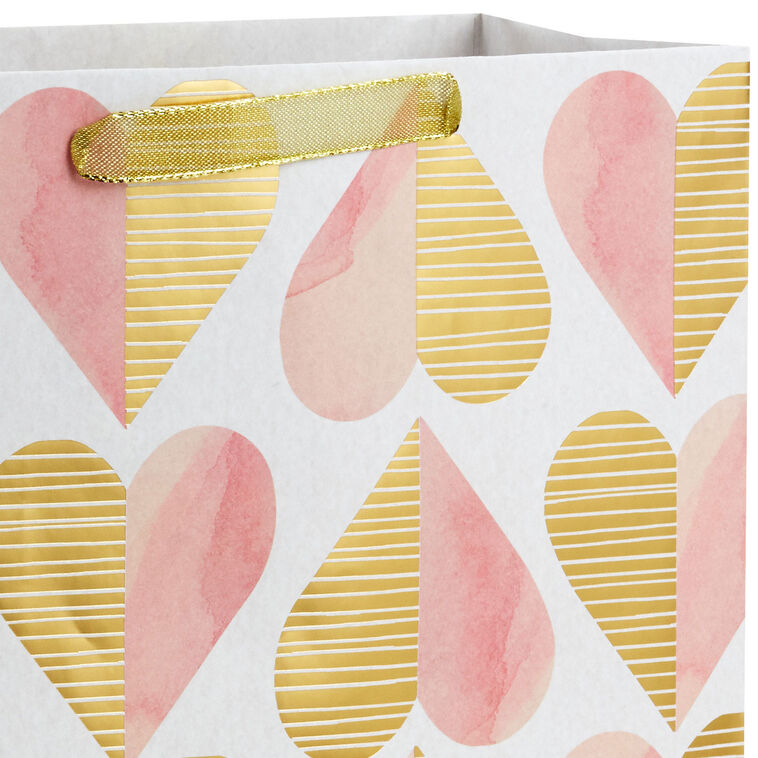 Pink and Gold Hearts on White Large Gift Bag Handle Detail image number 4
