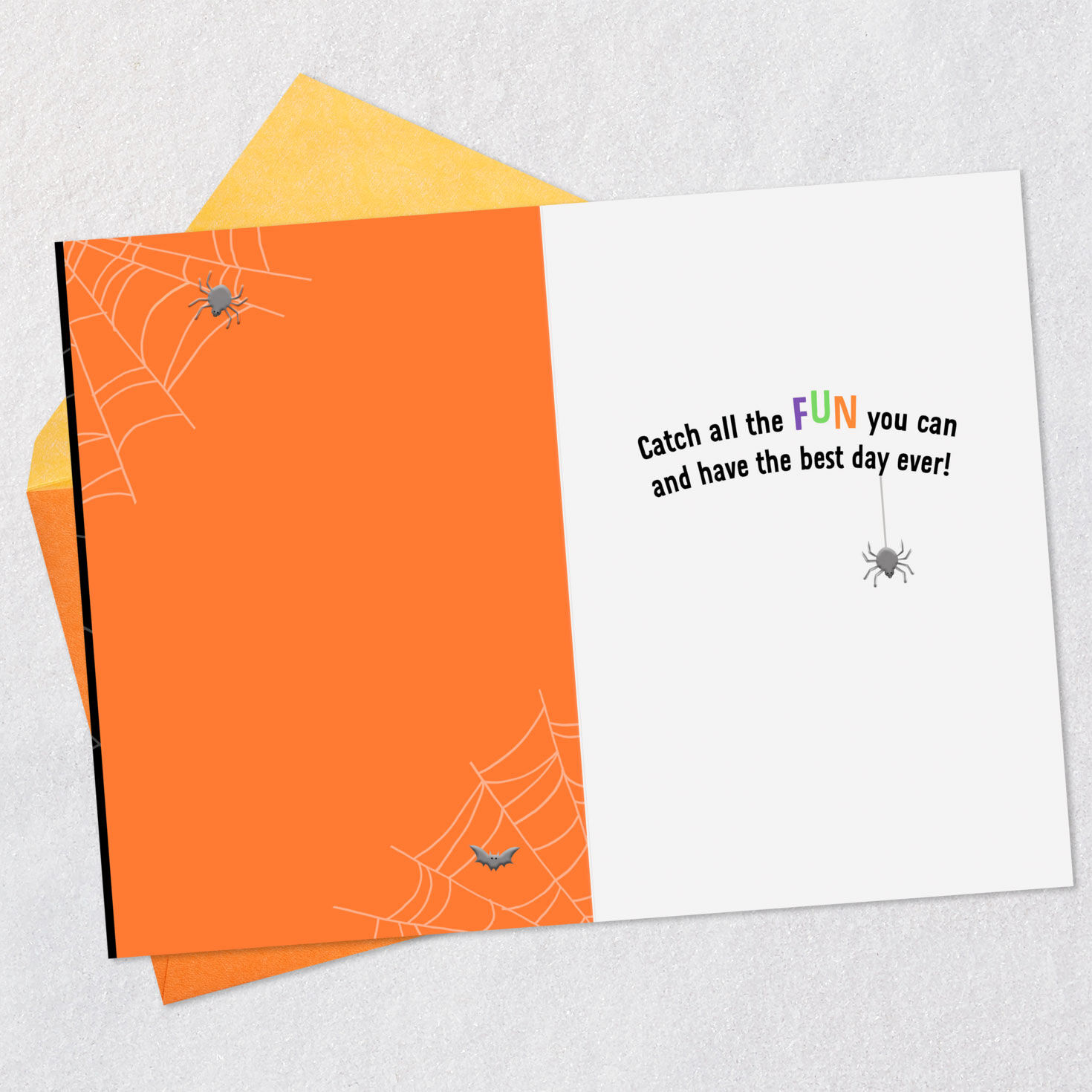 Bats and Spider in Web Grandson Halloween Card Open card with envelope image number 3