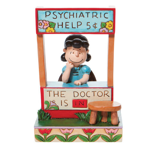 Jim Shore Peanuts Lucy Psychiatric Booth With Surprise Patient Figurine, 6", 
