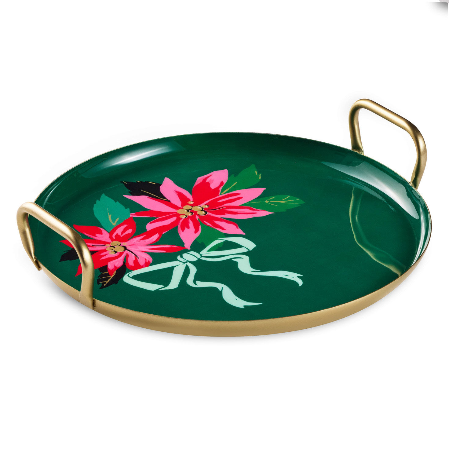 Lacey Chabert Collection Poinsettias on Green Serving Tray, 13"