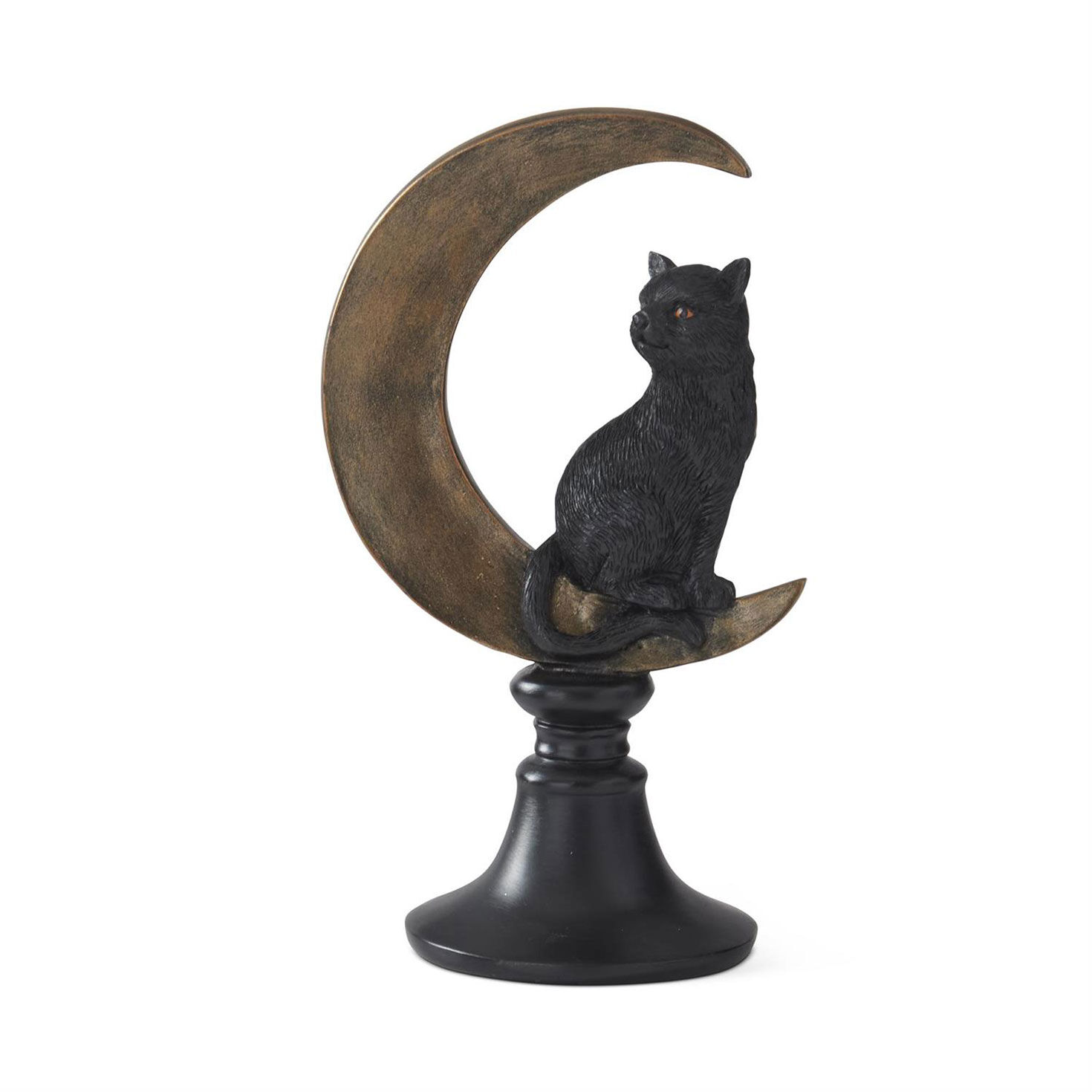 K&K Interiors Black Cat on Crescent Moon Figurine, 8.75"