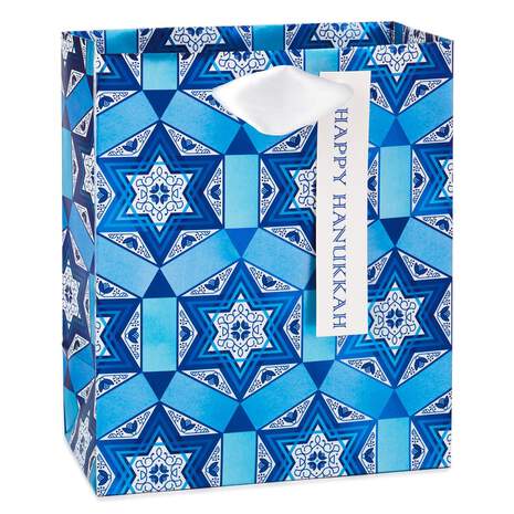 6" Star of David Tile Pattern Hanukkah Gift Bag, , large