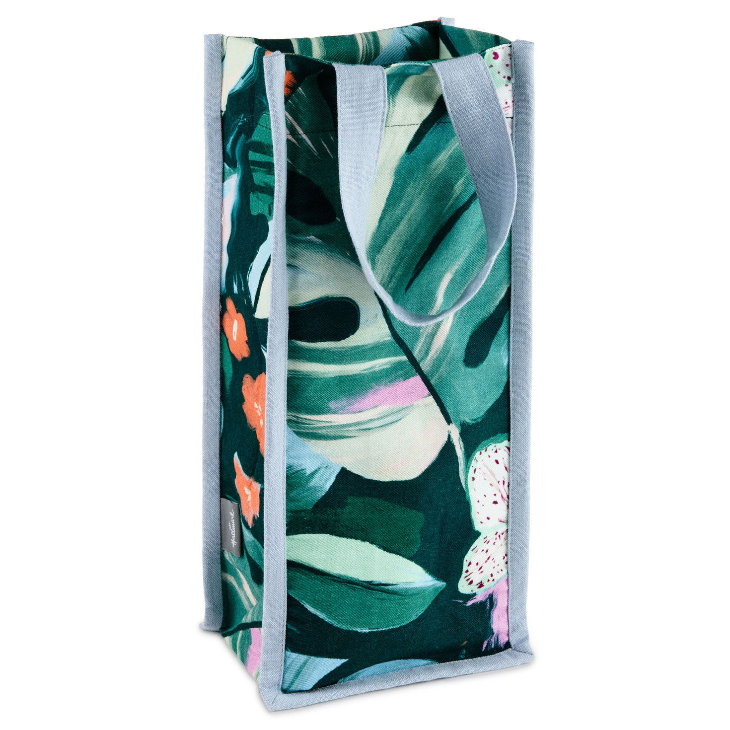 Green Floral Print Canvas Wine Bag back image number 2
