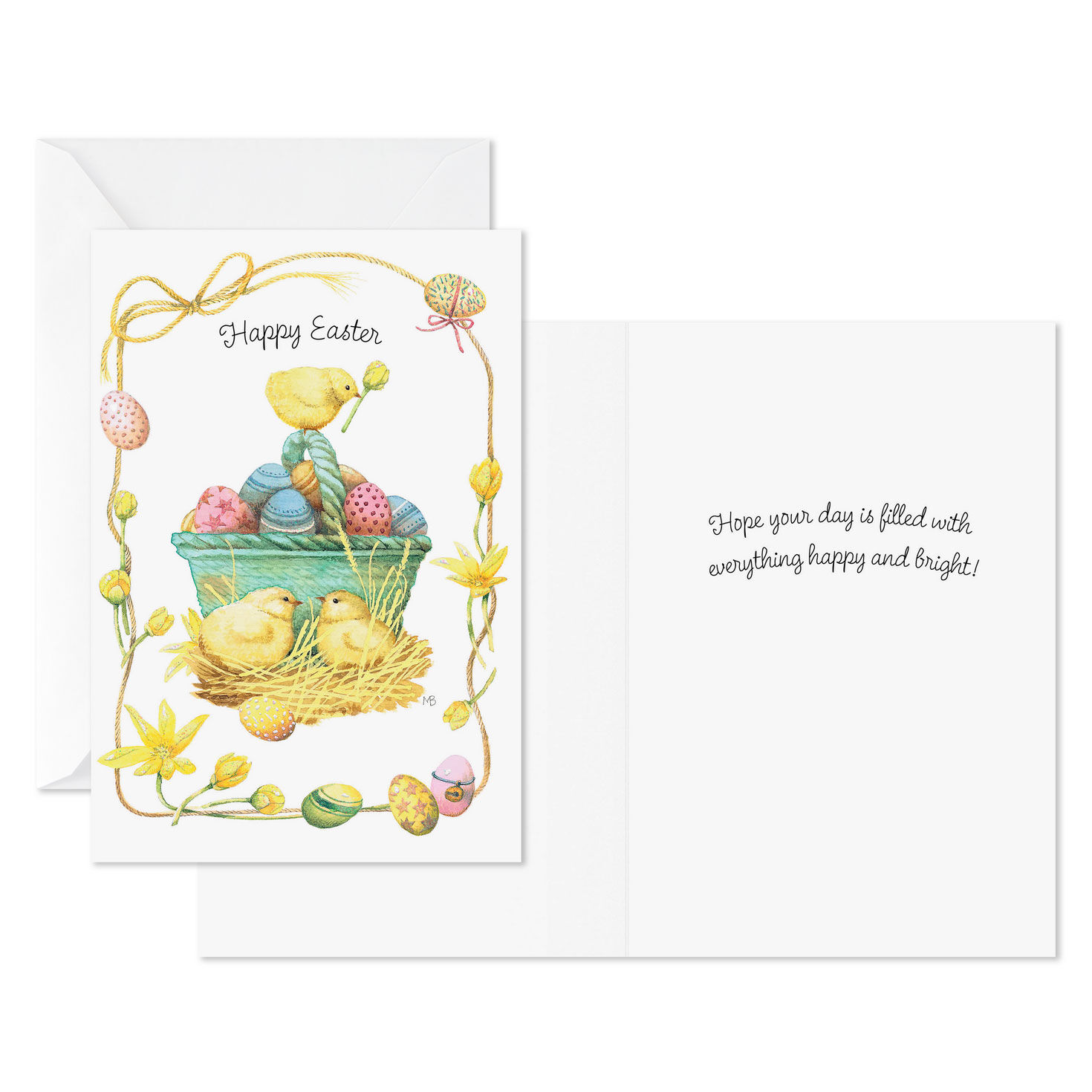 Painted Eggs in Basket with Chicks Easter Cards Card Front with Sentiment image number 2
