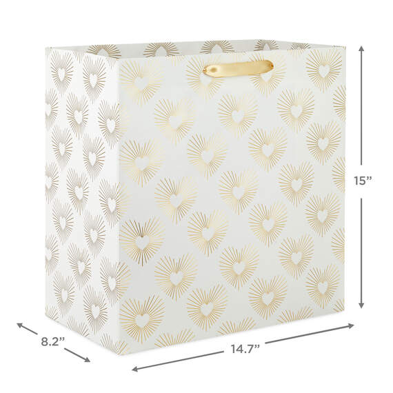 15" Gold Hearts on White Extra-Deep Gift Bag, , large image number 3