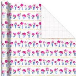 Pink Retro Christmas Wrapping Paper, Pink Floral Christmas Gift