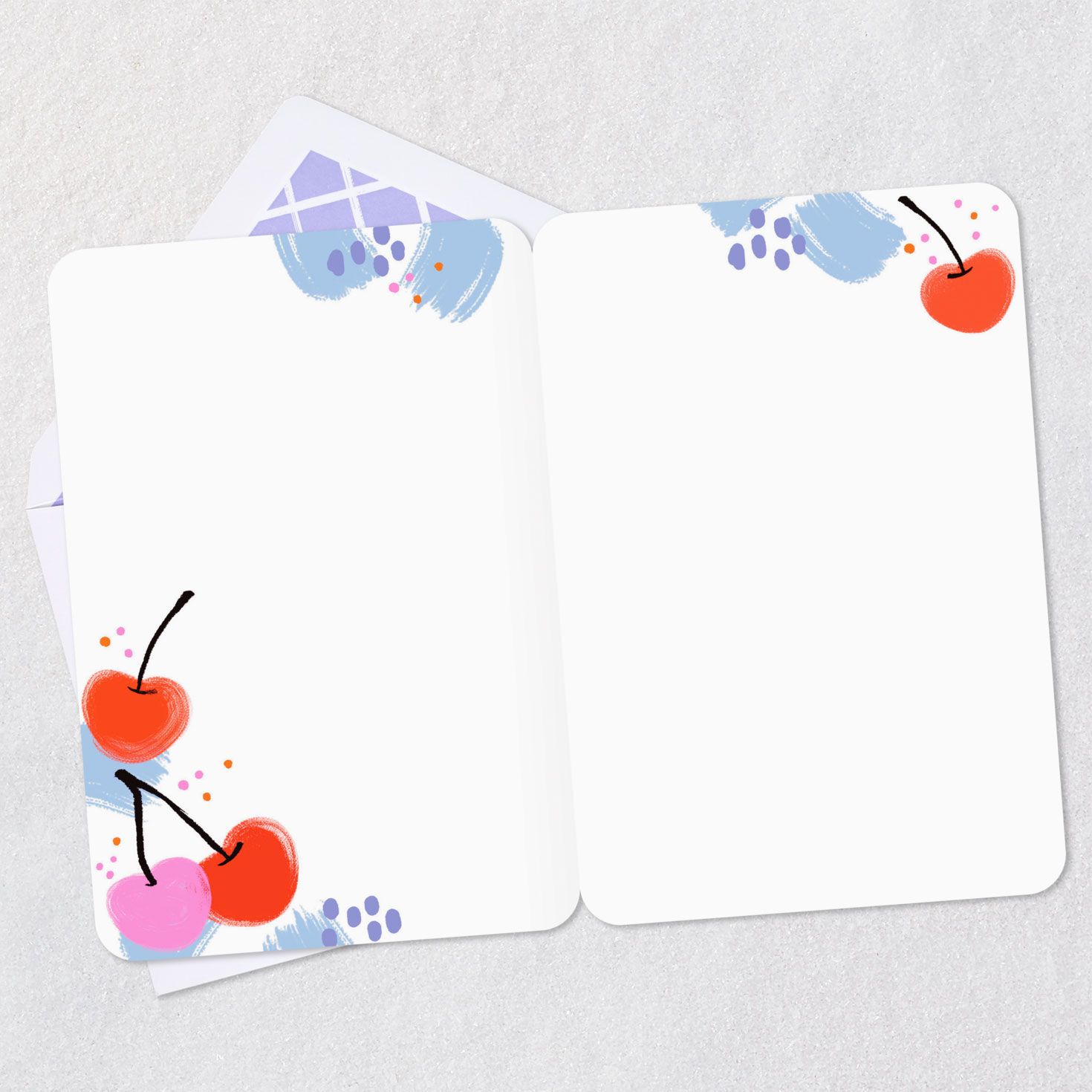 Cherries on Blue Blank Love Card Open card with envelope image number 2