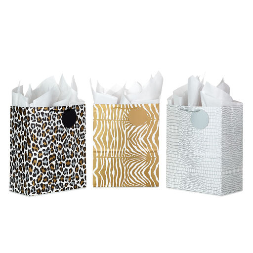 13" Animal Print 3-Pack Gift Bags With Tissue Paper, 
