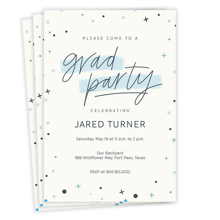 Blue Dots and Stars Graduation Invitation