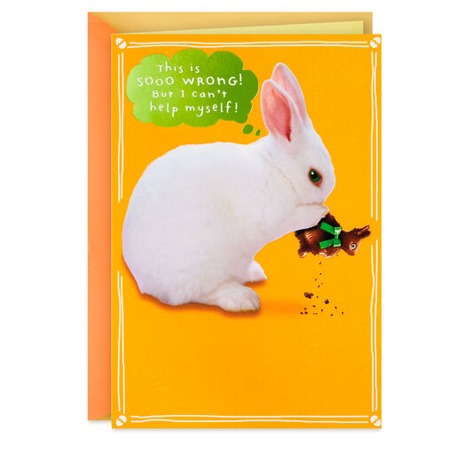 Rabbit Eating Chocolate Bunny Funny Easter Card, 