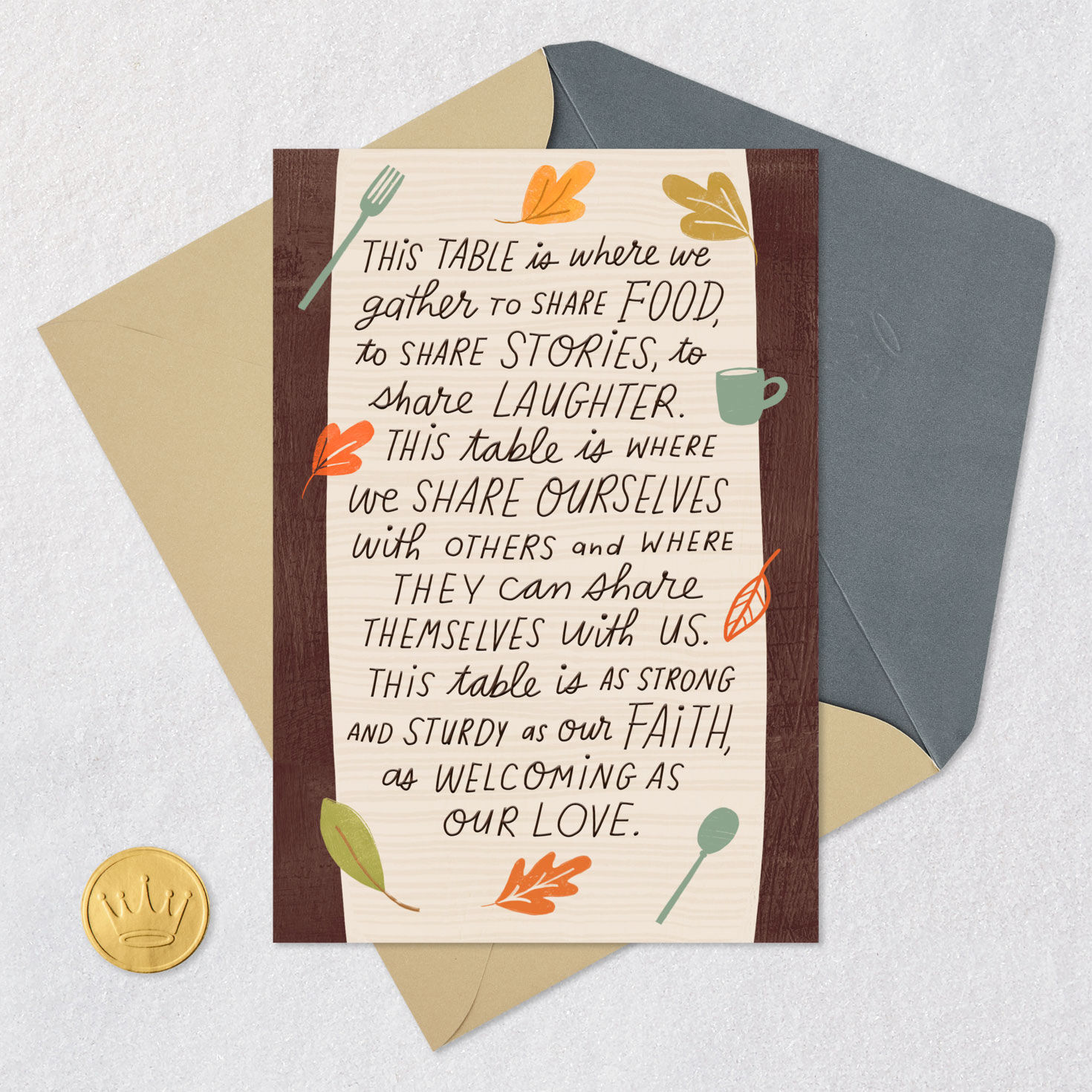 Autumn Table Thanksgiving Card for Family Card Front with Envelope and Gold Seal image number 5