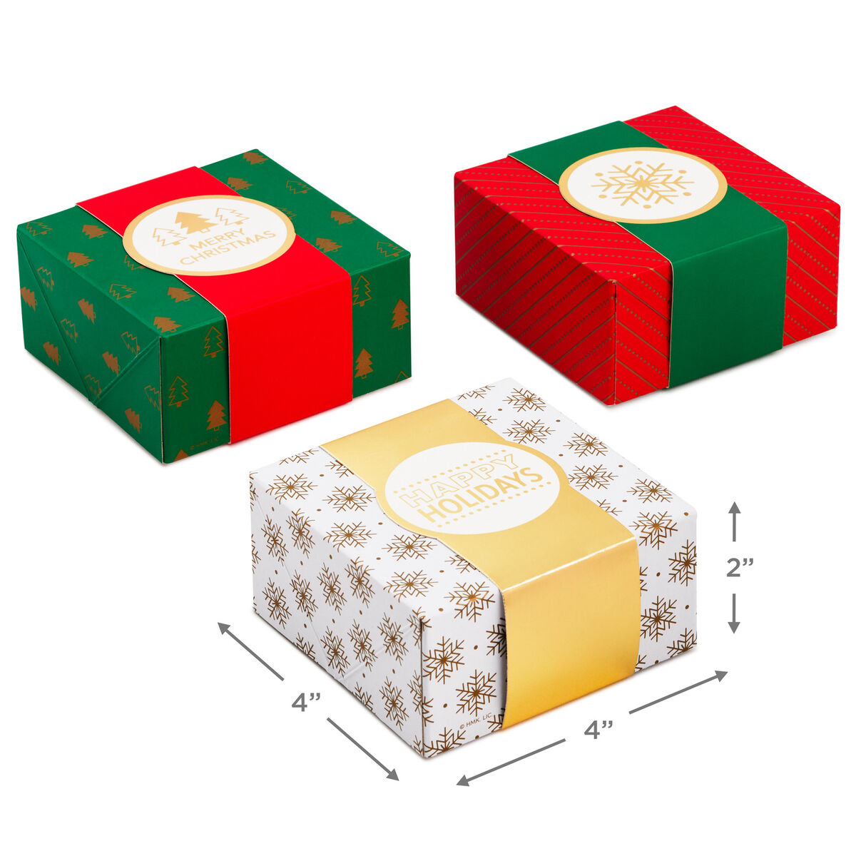 4" Merry Mix 3Pack Small Christmas Gift Boxes Assortment Gift Boxes