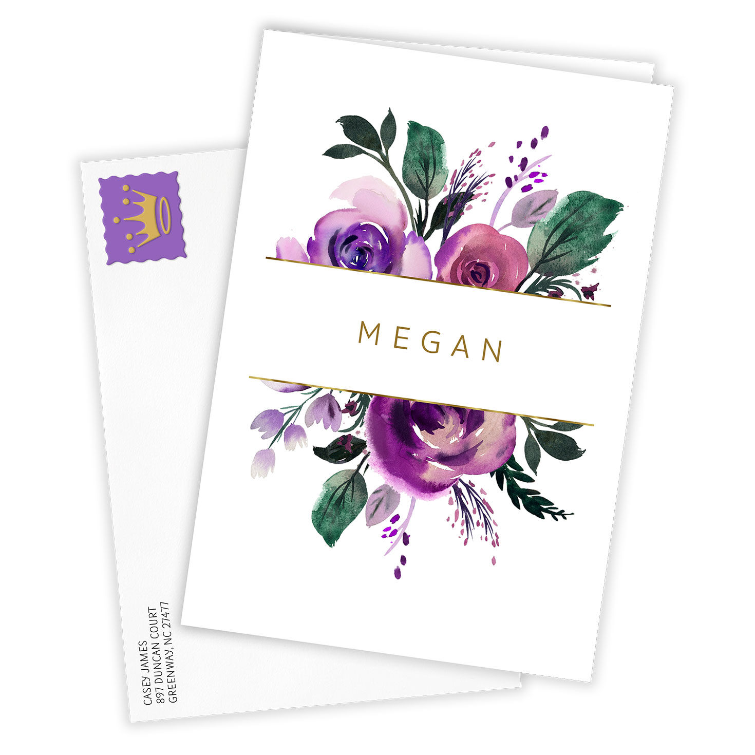 Personalized Watercolor Purple Flowers Card, , large image number 2