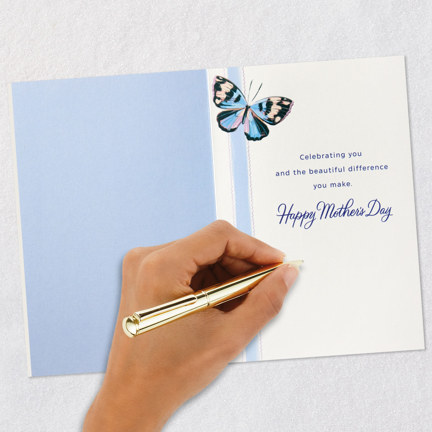 Butterflies on Blue Stripe Mother's Day Card Signing card image number 6