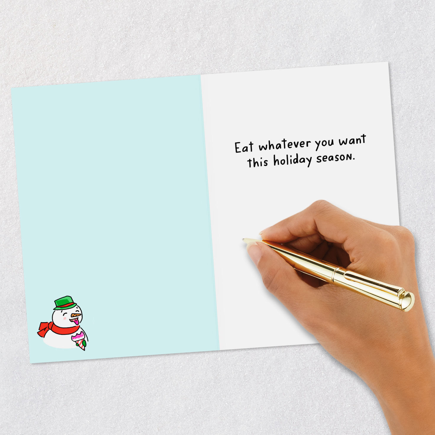 Snowman Eating Snow Cone Funny Christmas Card Signing card image number 6