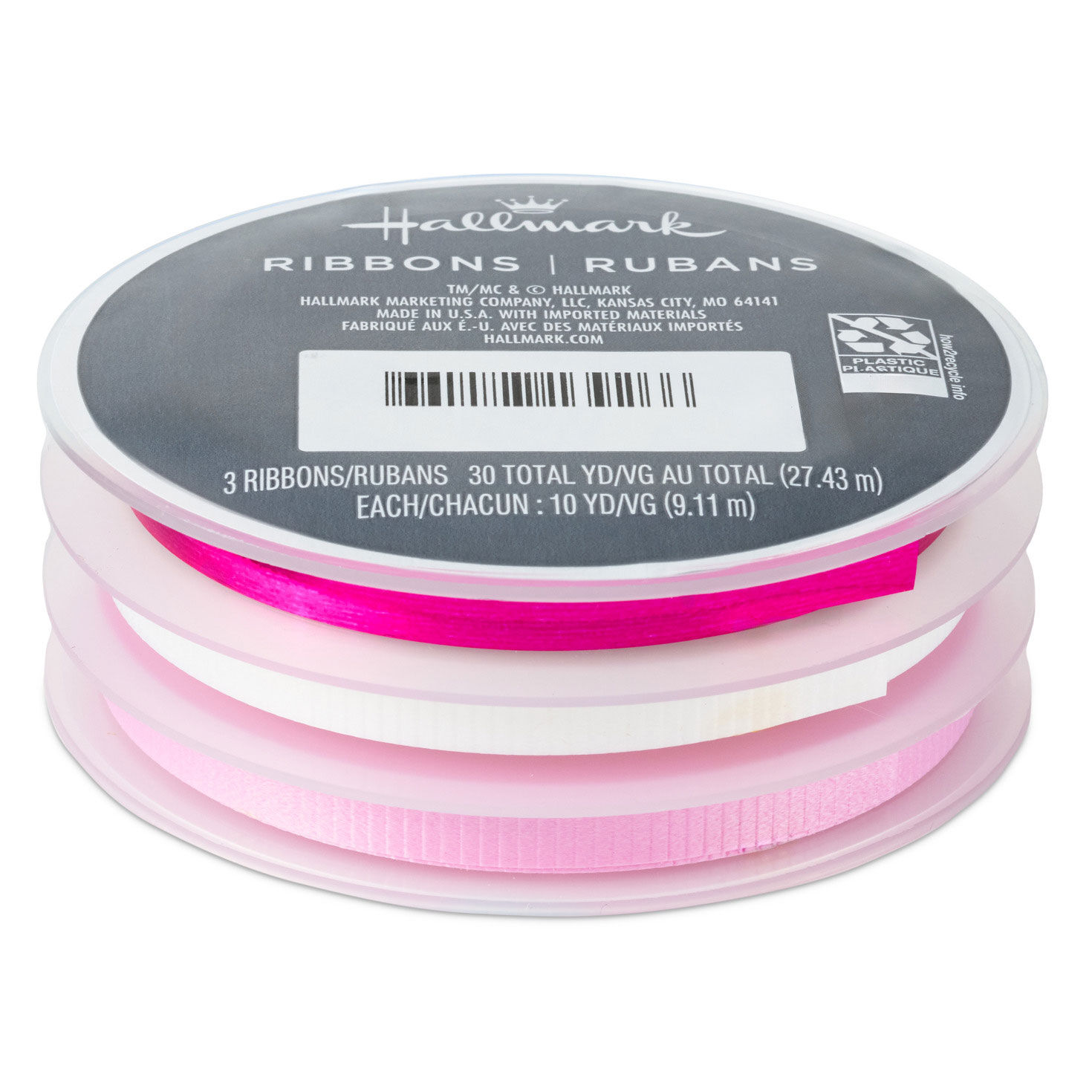 Light Pink/White/Metallic Hot Pink 3-Pack Curling Ribbon, 90' total
