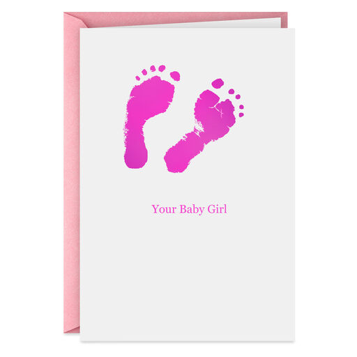 Pink Footprints New Baby Girl Card, 