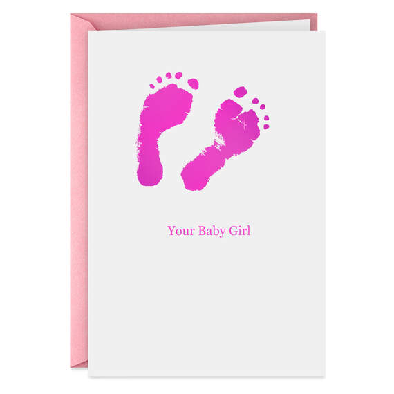 Pink Footprints New Baby Girl Card, , large image number 1