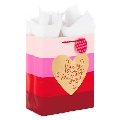 9.6" Heart on Stripes Valentine's Day Gift Bag With Tissue and Tag, , large