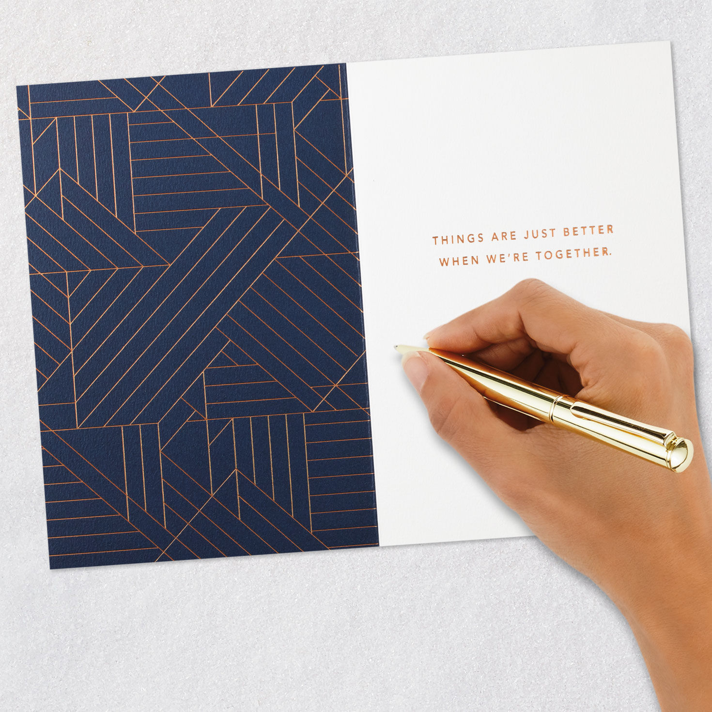 Navy Blue and Coper Geometric Love Card Signing card image number 6