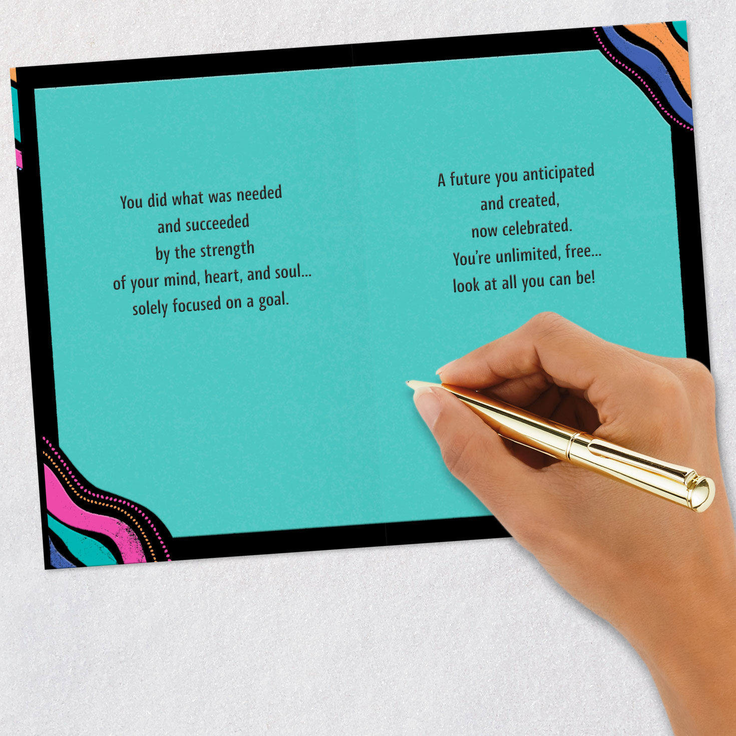 Pink, Teal and Orange on Black Graduation Card Signing card image number 7