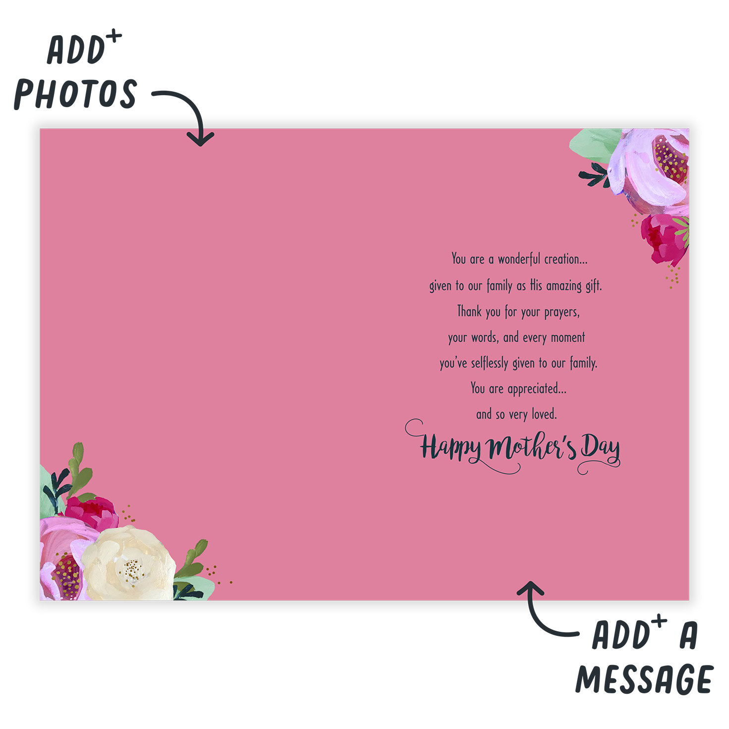 Flowers in Vase Personalized Mother's Day Card Open Card indicating personalization image number 3