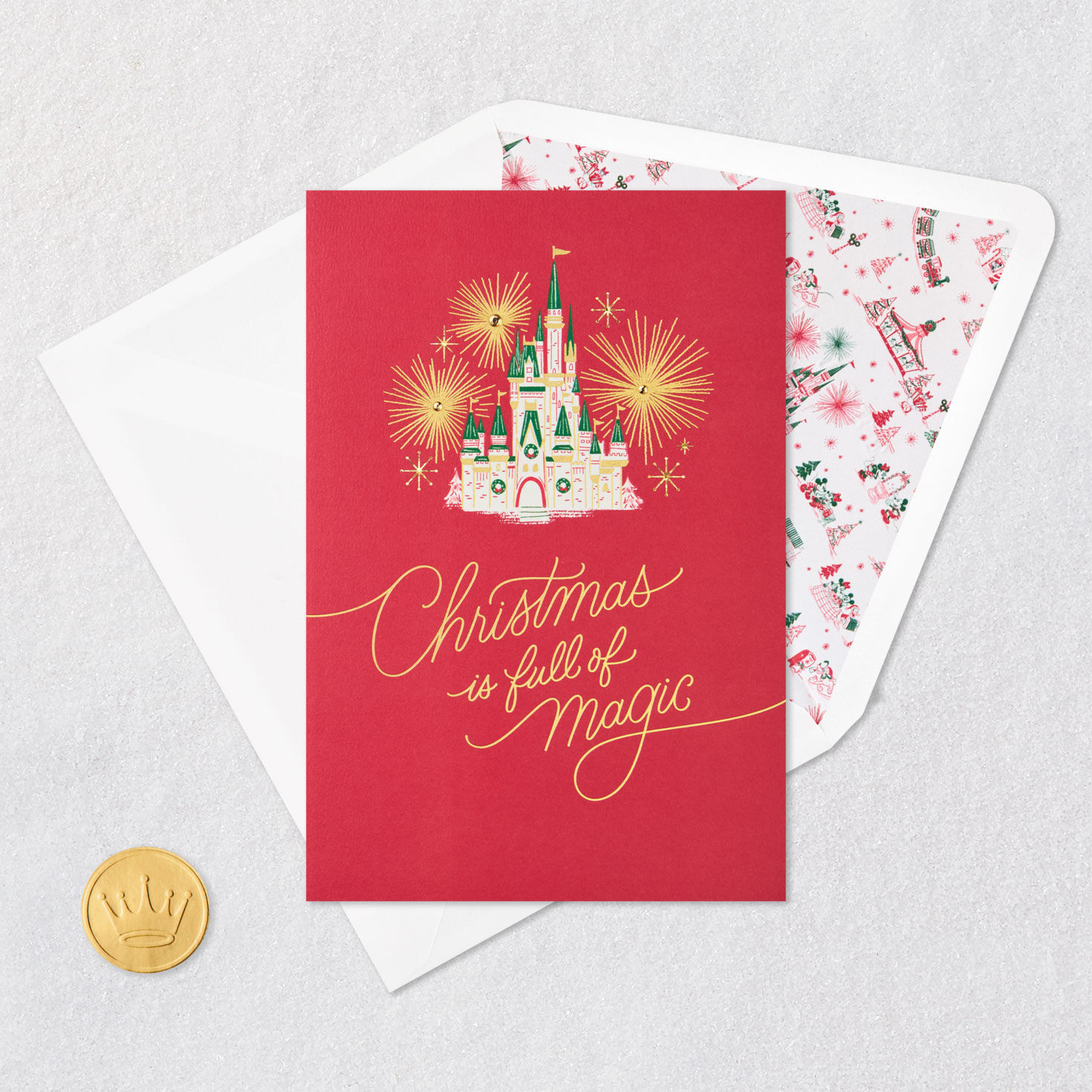 Disney Holiday Ever After Movie Castle Christmas Card Card Front with Envelope and Gold Seal image number 5