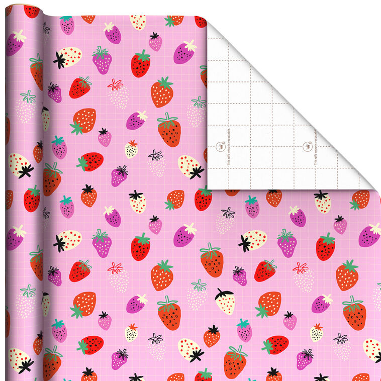 Strawberry-Scented Colorful Berries on Pink Wrapping Paper Roll, 15 sq. ft.