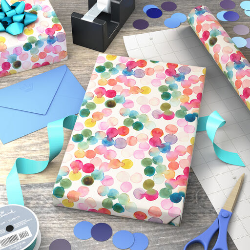 Watercolor Dots Wrapping Paper Roll, 20 sq. ft., 