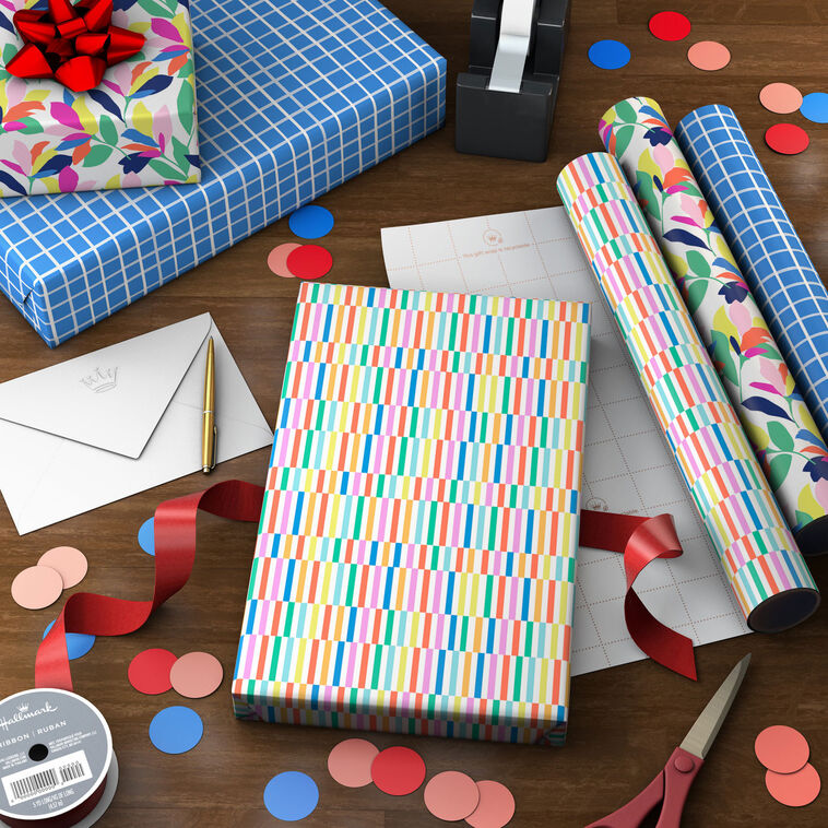 Springtime Brights 3-Pack Assorted Wrapping Paper Mini Roll Bundle, 45 sq. ft. total, , large image number 3