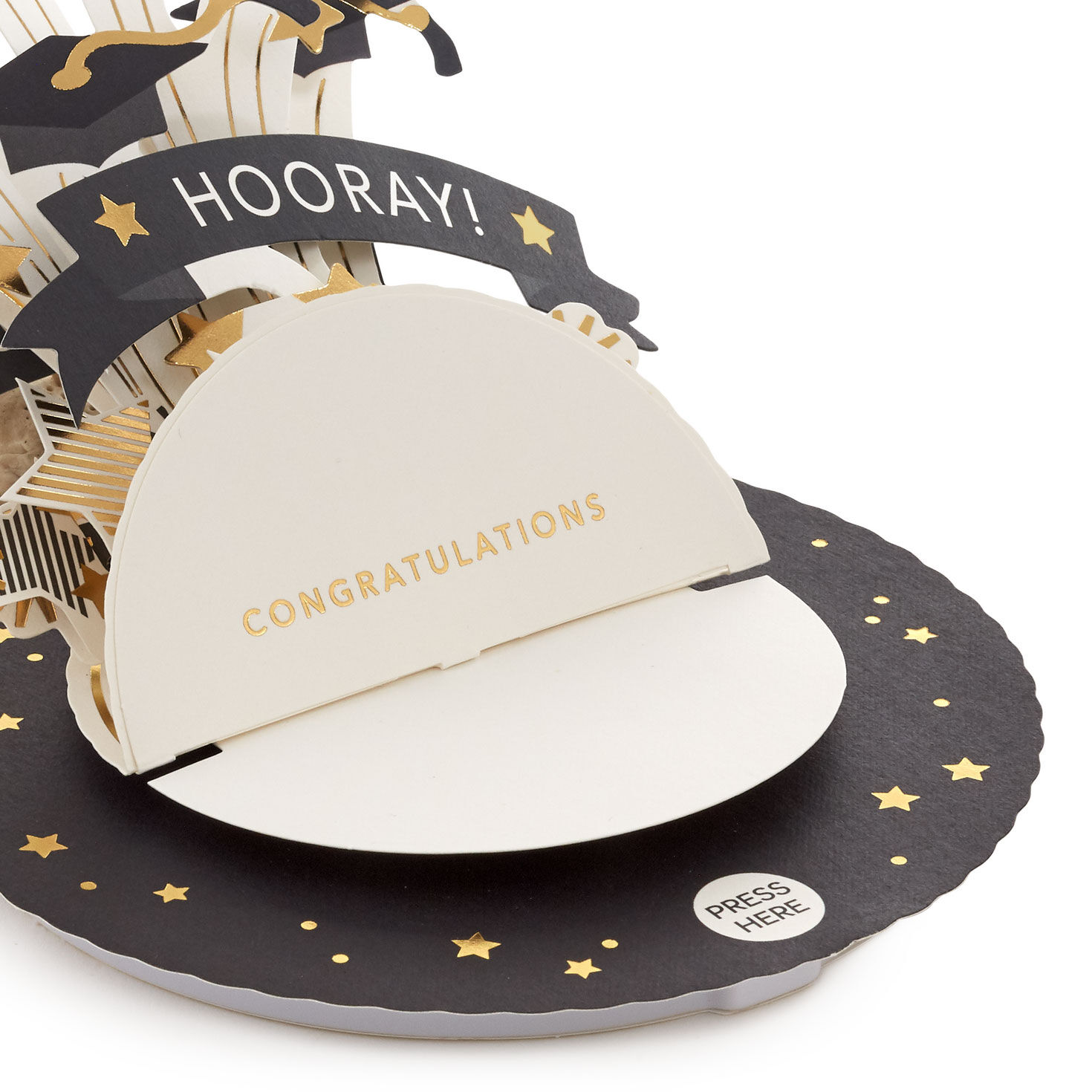Caps and Stars Pop-Up Graduation Card With Music and Motion  image number 3