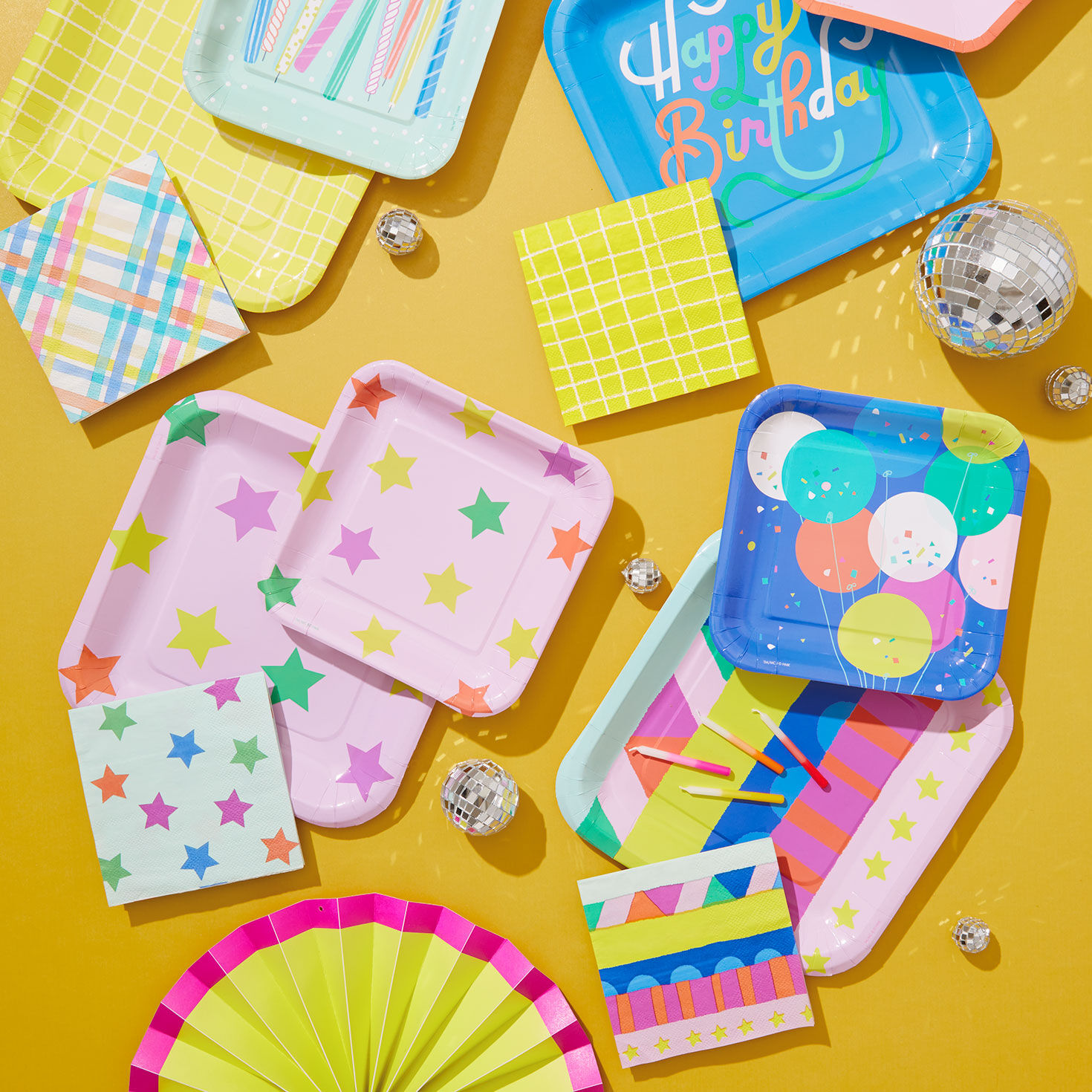 Colorful Stars on Pink Square Dinner Plates, Set of 8, , large image number 2