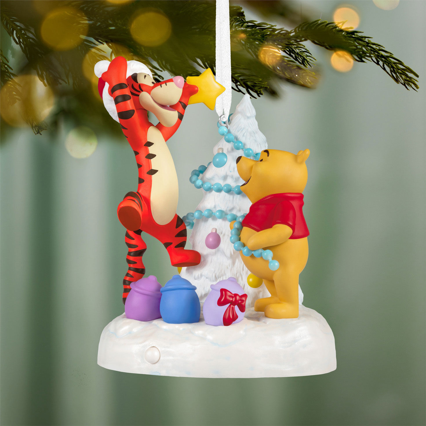 Pooh and Tigger Decorating Tree Keepsake Ornament Hanging on tree image number 2