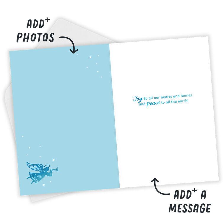 Blue Sky White Angel Personalized Christmas Card Open Card with Envelope indicating personalization image number 3