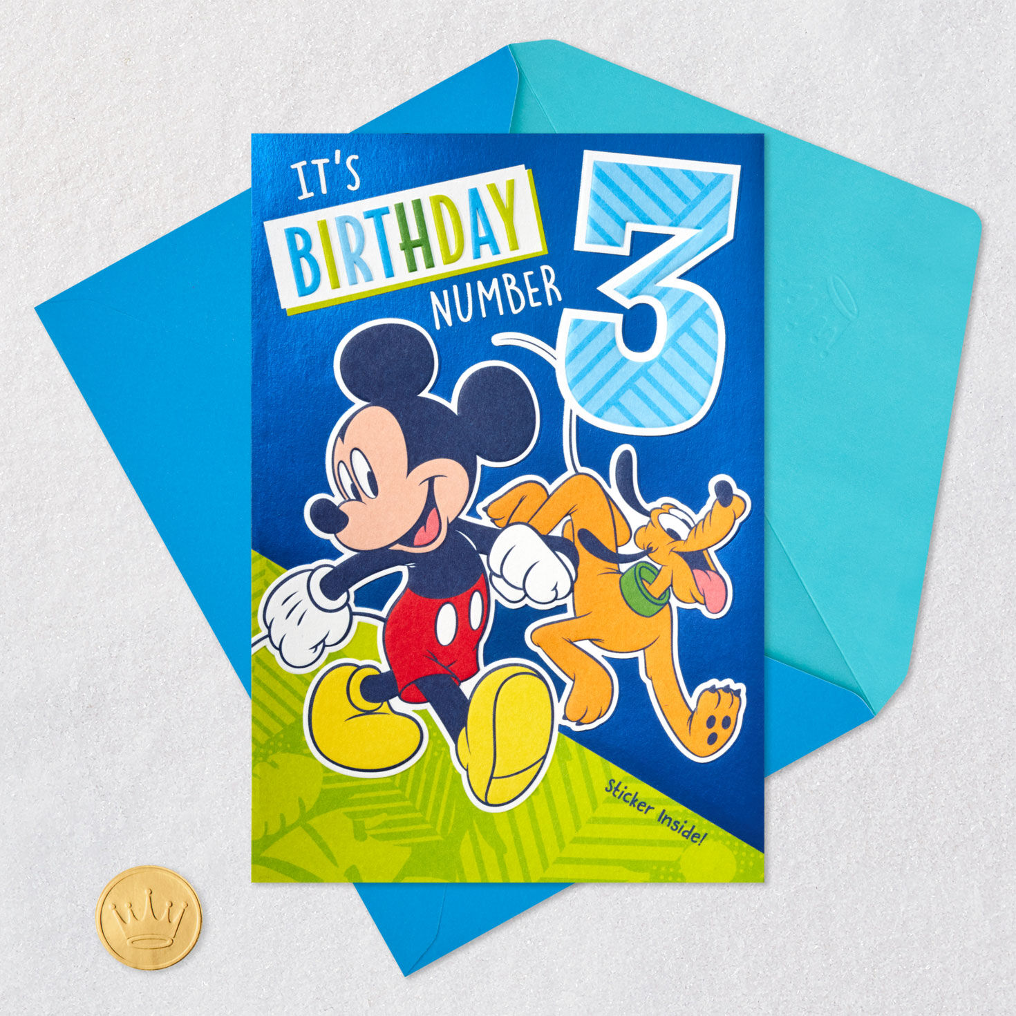 Disney Mickey Mouse and Pluto Third Birthday Card for Kid With Sticker, , large image number 6