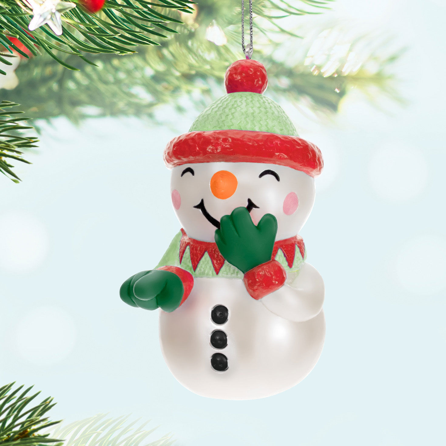 Laughing Snowman Keepsake Ornament hanging on tree image number 2