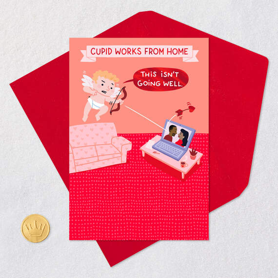 Cupid Working From Home Funny Valentine's Day Card, , large image number 5