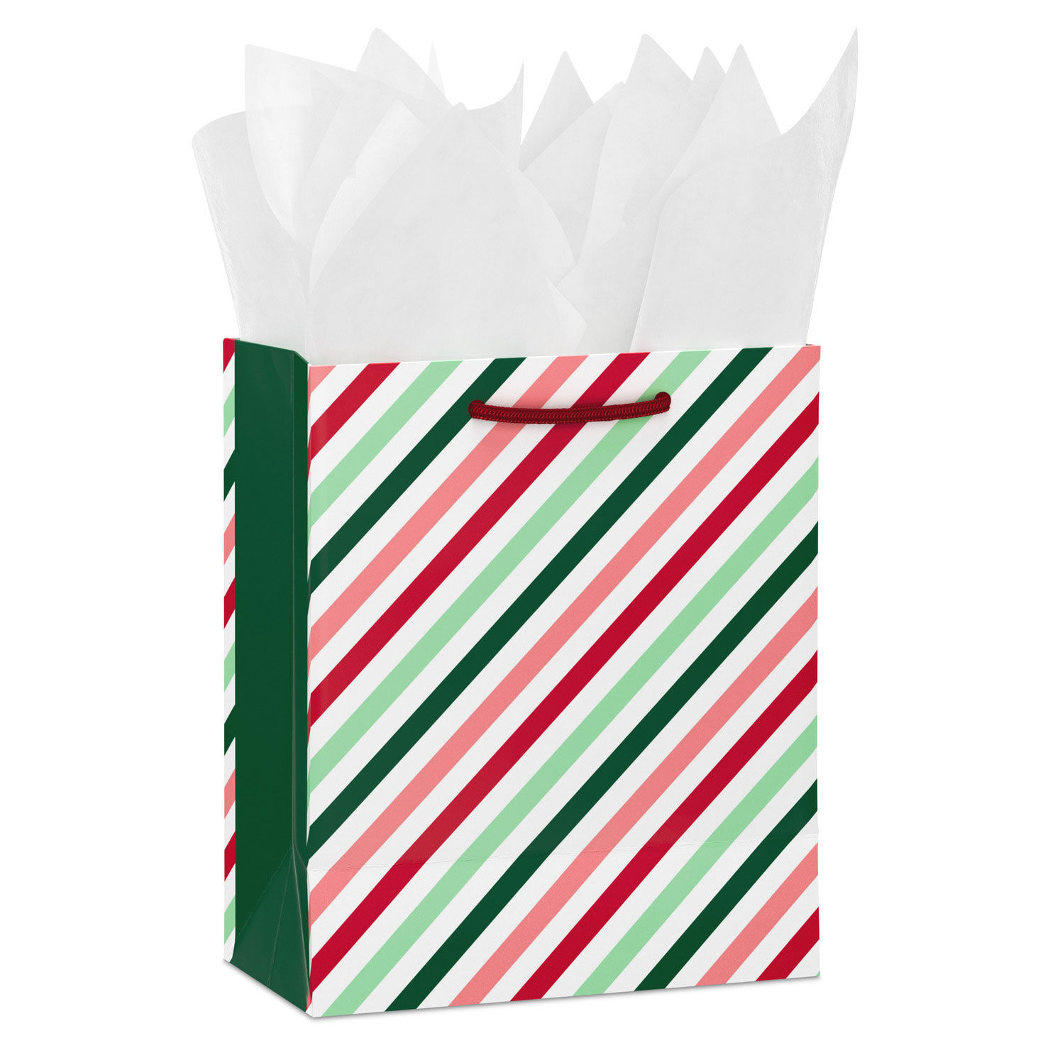Pink and Green Stripes Holiday Gift Bag with Tissue Back image number 6