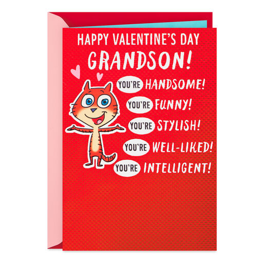 Smart and Handsome Funny Valentine's Day Card for Grandson, 