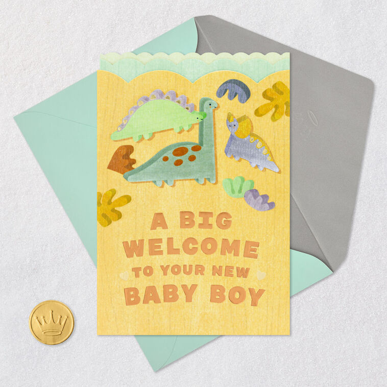 Cute Dinosaurs New Baby Boy Card Card Front with Envelope and Gold Seal image number 6