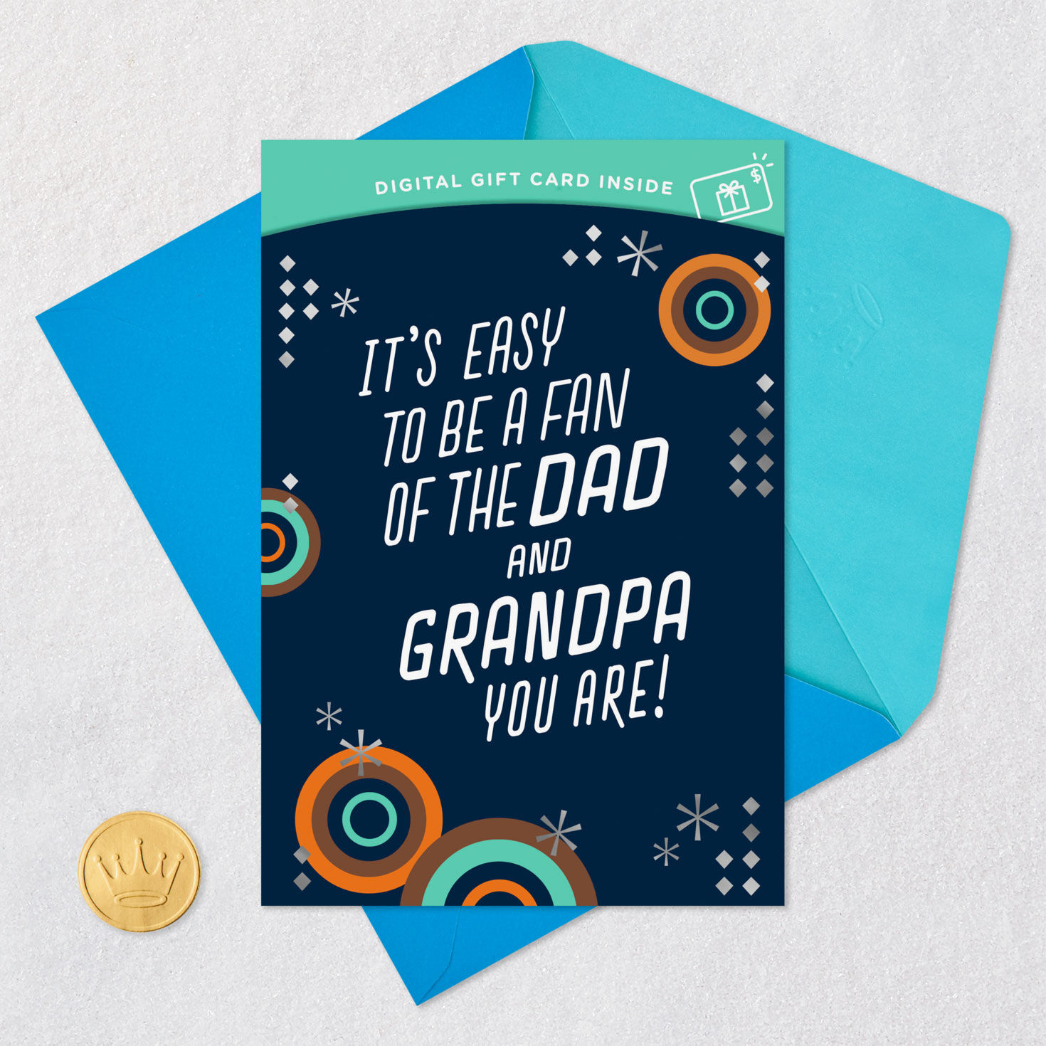 Circles and Stars Father's Day Gift Card Greeting Card Front with Envelope and Gold Seal image number 8