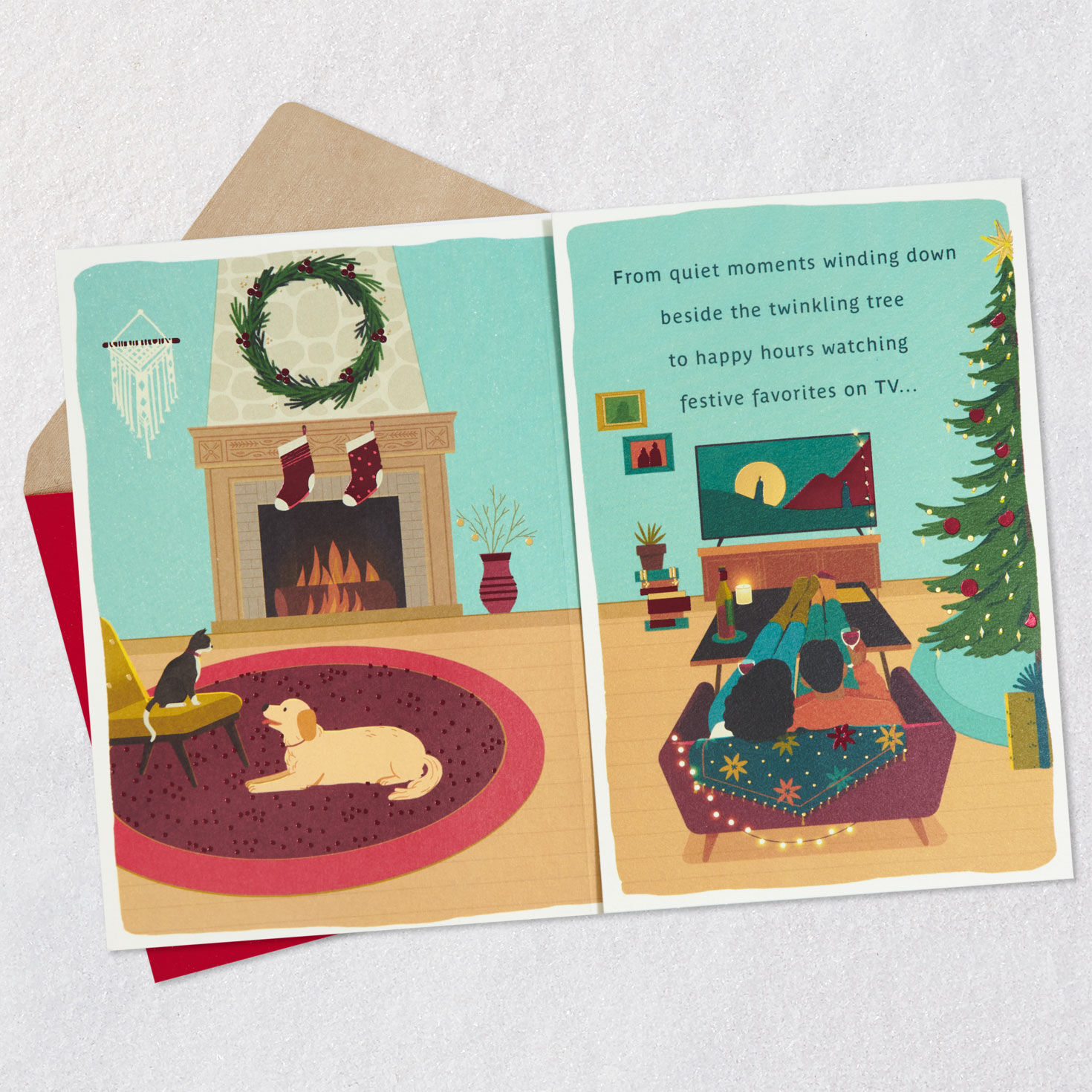 Couple Building Snowman Daughter and Husband Christmas Card Open card with envelope image number 4